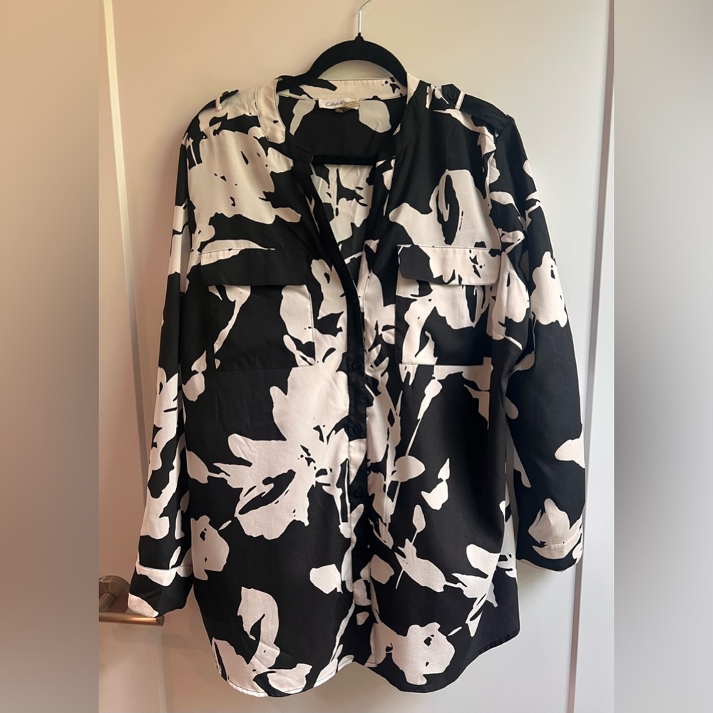 Calvin Klein Monochrome Patterned Sheer Blouse